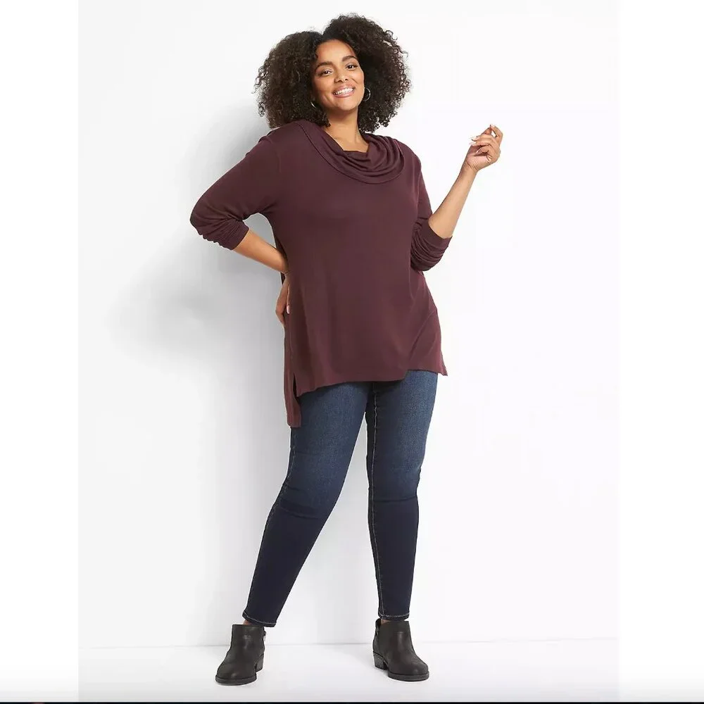 Lane Bryant Knit Cowl Neck Sweater -Merlot Color- Size 34/36